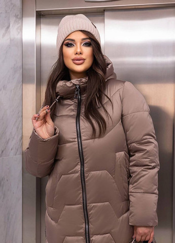 Бежевая женская удлиненная куртка цвет капучино р.xxl 448547 New Trend