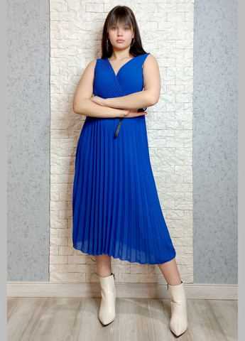 Синее кэжуал платье плиссированное Made in Italy однотонное