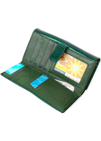 Лакований жіночий гаманець із блоком для візиток з натуральної шкіри 19424 Зелений st leather (260360896)