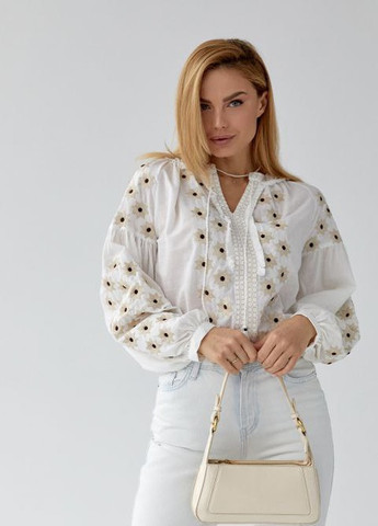 Блузка вышиванка Ромашки белая No Brand (259750868)