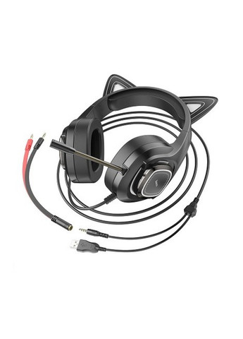Ігрові навушники з мікрофоном Hocо (2 метри, котячі вушка, дротові, з оголов'ям) - Зелений Hoco w107 (259040288)