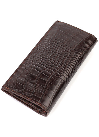 Практичный мужской вертикальный бумажник из натуральной кожи с тиснением под крокодила 21907 Коричневый Canpellini (259874139)