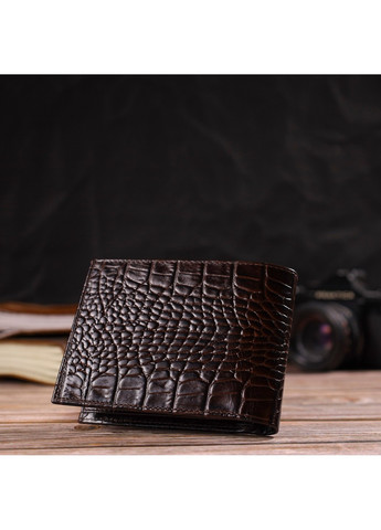 Горизонтальный мужской бумажник среднего размера из натуральной кожи с тиснением под крокодила 21860 Коричневый Canpellini (259874163)