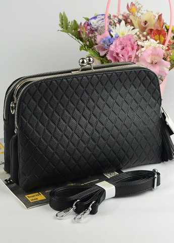 Черная женская маленькая сумка клатч с длинным ремешком, сумочка кросс-боди три отдела из эко-кожи No Brand (266914607)