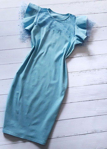 Голубое праздничный летнее голубое платье с красивыми рукавами G&N однотонное