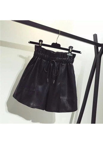 Женские шорты с карманами из экокожи черные No Brand (268463879)