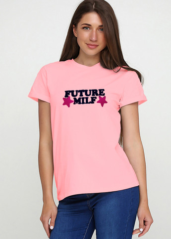 Розовая всесезон женская футболка 19ж441-24 розовая с принтом future milf с коротким рукавом Malta