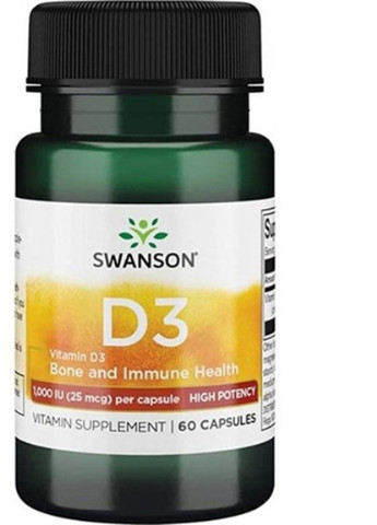 Vitamin D3 High Potency 1000IU 25 mcg 60 Caps Swanson (256722308)
