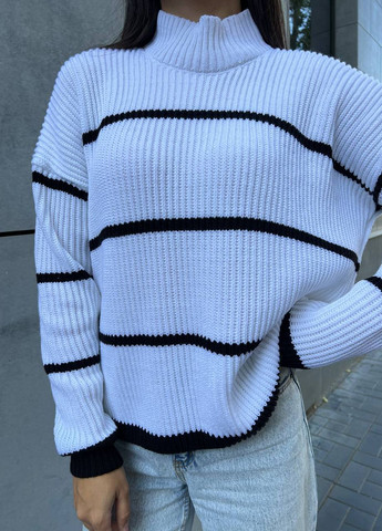 Черно-белый демисезонный стильный вязаный свитер No Brand