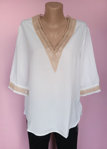Біла блуза жіноча з мереживним декольте Surwenyue