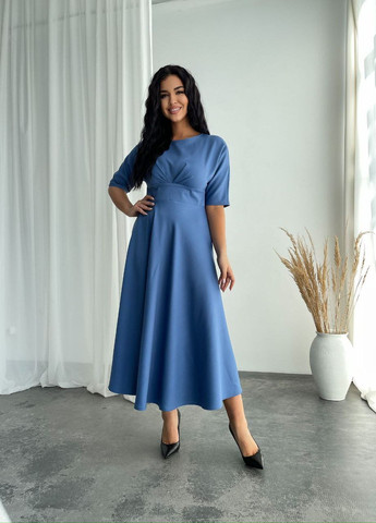 Синя женское платье миди из креп-костюмки цвет джинс р.48 448461 New Trend