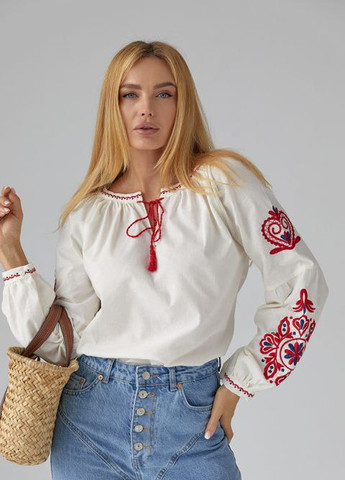 Блузка вишиванка Гортензія з червоною вишивкою біла No Brand (259527048)