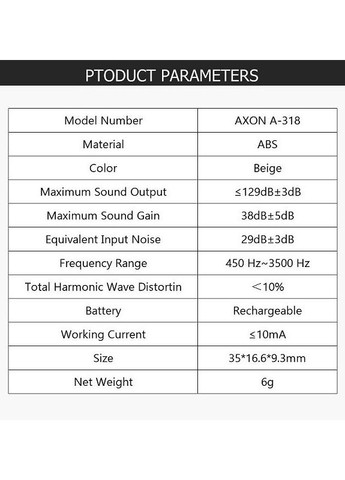 Слуховий апарат A-318 акумуляторний завушний для лівого вуха Axon (275866531)