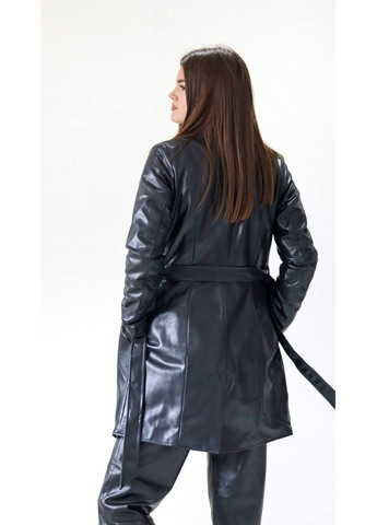 Чорна демісезонна жіночий короткий тренч з екошкіри (55724) 34 чорний H&M