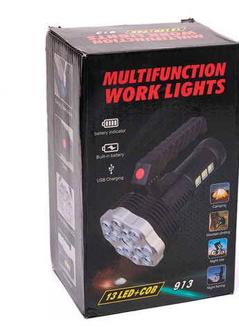 Ліхтар ручний акумуляторний Multifunction Work Lights-913 з ручкою USB зарядка 13 +COB Чорний LS-005 Led (257623820)