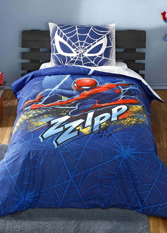 Комплект постельного белья ранфорс, простынь на резинке, для ребенка, подростка Disney SpiderMan Blue Cit Tac (268547195)