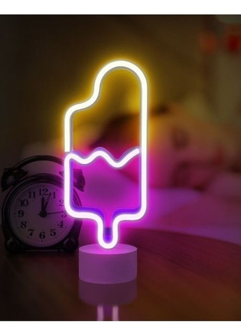 Неоновий нічник - світильник Морозиво Neon Decoration Lamp (28x13x10 см, USB, 3хАА, 5 В, лампа) - Жовто-рожевий China (271838968)