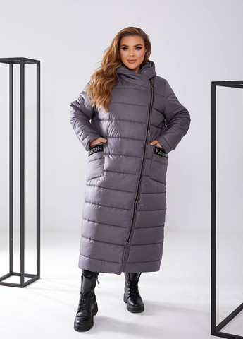 Сіра жіноча куртка-пальто з плащової тканини колір графіт р.48/50 448148 New Trend