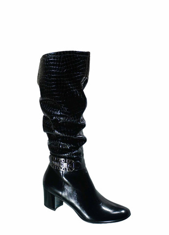 Женские черные сапоги Ilasio Renzoni с пряжкой и на среднем каблуке