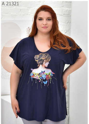 Темно-синяя летняя женская футболка большого размера SK