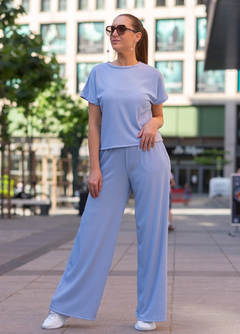 Жіночий костюм з рубчику футболка та штани Блакитний Maybel (259503813)