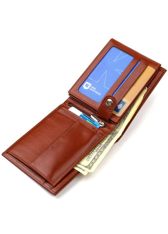 Надежный горизонтальный мужской бумажник среднего размера из натуральной гладкой кожи 21862 Коричневый Canpellini (259874127)