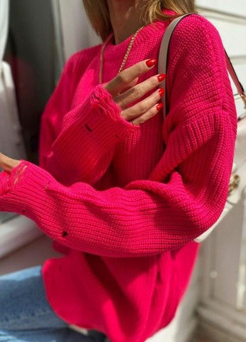 Малиновый свитер рваный удлиненный малиновый No Brand