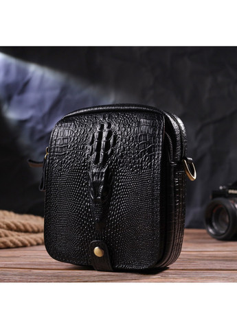 Небольшая мужская сумка из натуральной кожи с фактурой под крокодила 21299 Черная Vintage (258267923)