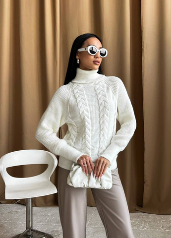 Женский вязаный свитер с объемными рукавами цвет молочный р.42/46 443578 New Trend (266424133)