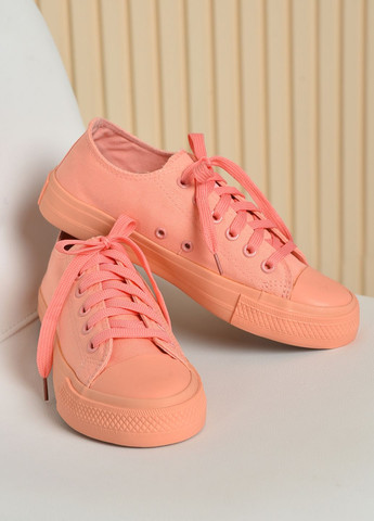 Персиковые кеды женские персикового цвета на шнуровке текстиль Let's Shop