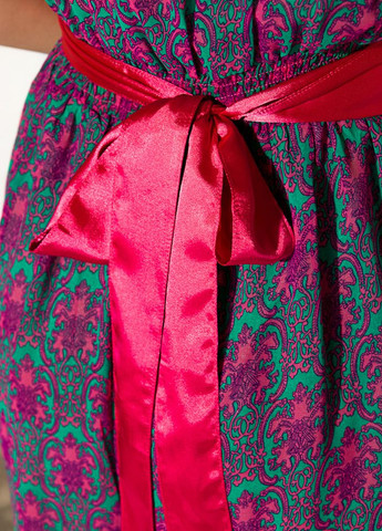 Прозора кежуал сукня жіноча з атласним поясом (малиново-зелений) Time of Style однотонна