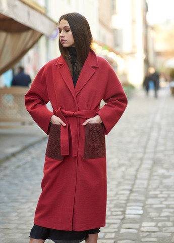 Красное демисезонное Пальто шерстяное альпаки классическое халат меди весна осень демисезон 6025 красное Actors