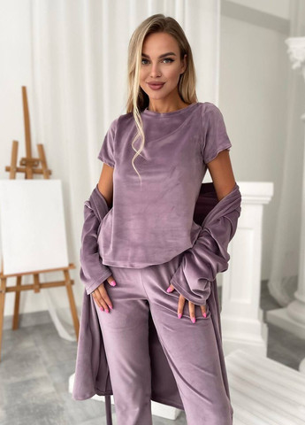 Темно-пурпурная всесезон пижама тройка кофта + футболка + брюки Garna