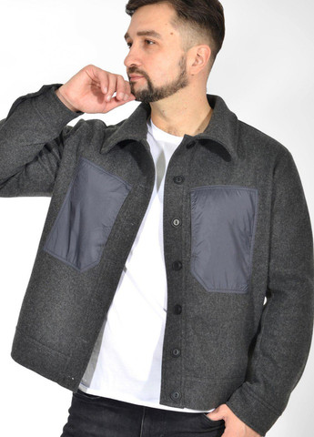 Серая чоловічі куртки та пальто стильна кашемірова куртка з оздобленням (50431) Lemanta