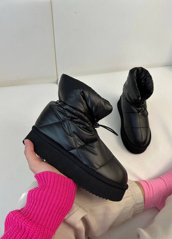 Черные дутики черные на высокой подошве Vakko со шнурками