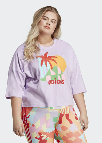 Фиолетовая всесезон футболка x farm rio graphic (plus size) adidas