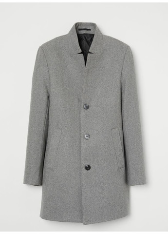 Серое демисезонное Мужское шерстяное пальто Н&М (56428) L Серое H&M