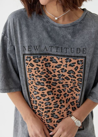 Серая футболка-туника варенка тигровый квадрат No Brand