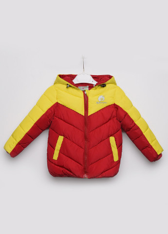 Бордовая демисезонная куртка детская демисезон бордово - желтая с капюшоном Let's Shop