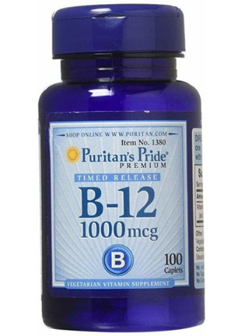 Puritan's Pride Vitamin B-12, Timed Release Caplets 1000 mcg 100 Caplets Puritans Pride (256720029)