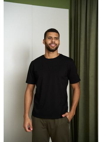 Пижама мужская COTTON BASIC футболка черная + штаны прямые хаки Handy Wear (278076156)