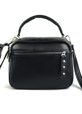 Шкіряна маленька жіноча сумка крос-боді з ручкою, чорна міні сумочка з натуральної шкіри на змійці Serebro (266701161)