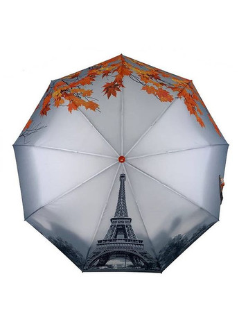Зонт женский полуавтомат TheBest 544 на 9 спиц с Эйфелевой башней и листьями Серо-оранжевый No Brand (260557160)