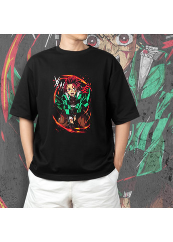 Чорна футболка з принтом клинок розсікаючий демонів - танджиро камадо 6 No Brand
