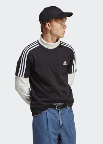 Черная футболка essentials single jersey 3-stripes adidas