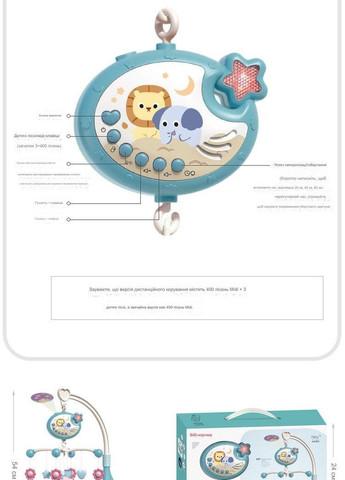 Музичний мобіль 3 в 1 з нічником, проектором і пультом управління No Brand (277632777)