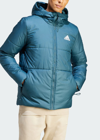 Бірюзова демісезонна утеплена куртка з капюшоном bsc 3-stripes adidas