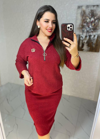 Женский ангоровый костюм кофта и юбка бордового цвета р.46/48 387163 New Trend (257627628)