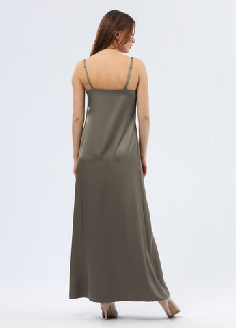 Оливкова атласна сукня комбінація оливкового кольору 5755 Cat Orange