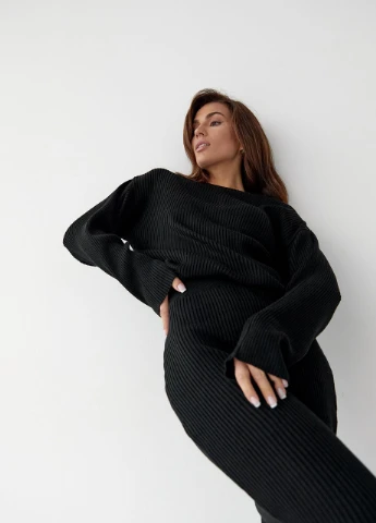 Однотонный юбочный костюм в рубчик - черный Lurex (262810562)